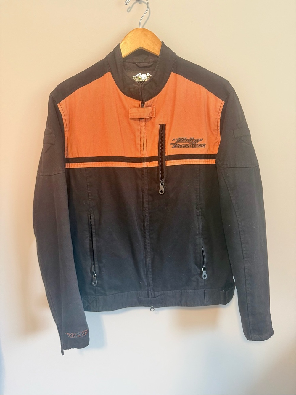 Vintage Harley-Davidson Men's Black & Orange Riding Jacket